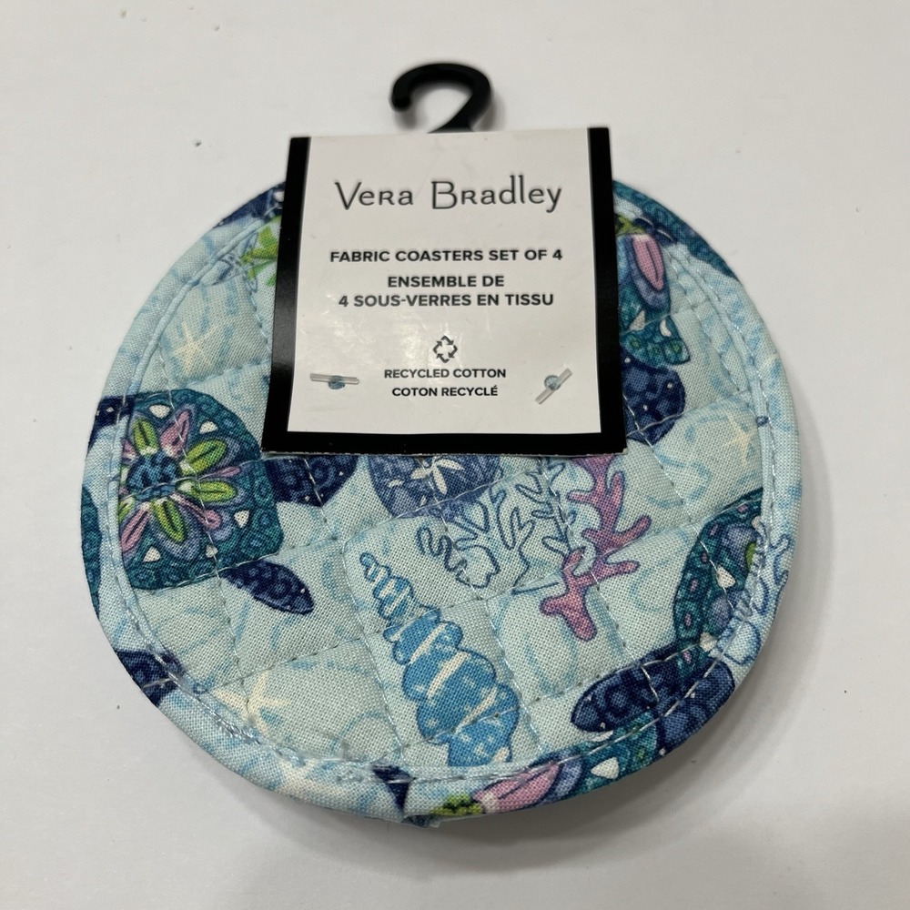 Vera Bradley Quilted Fabric Coasters Turtle Dream 4.5" Blue Purple Set Of 4 New